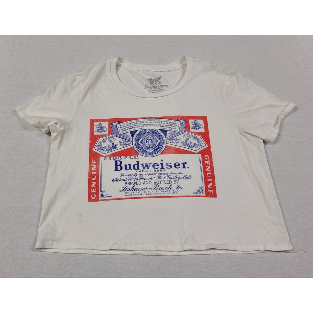 Brew City Budweiser Vintage Label Graphic Crop Top White Women's Size S